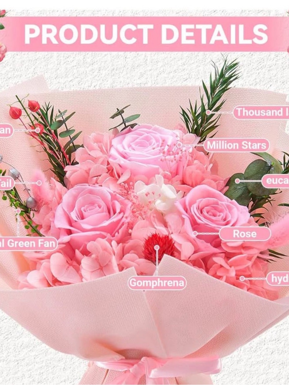 Preserved Pink Rose Bouquet- Lasts 3-5 years, Luxury Gift Box - Picture 6 of 7